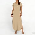 thumbnail image 1 of TaTaai Women's Casual Solid Color V-Neck Short Sleeve Maxi Dress with Button Detail and Side Pockets Fashion Simple Style Soft Comfortable Stretchy Dress for Spring Summer Gift, 1 of 6