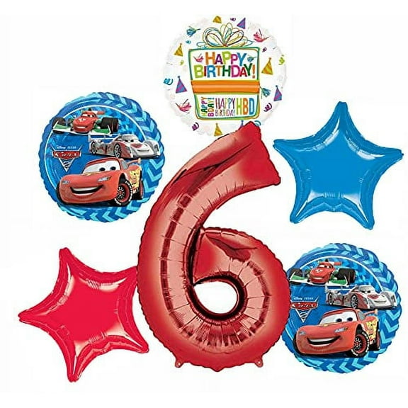 Disney Cars Party Supplies Lightning McQueen 6th Birthday Balloon Bouquet Decorations