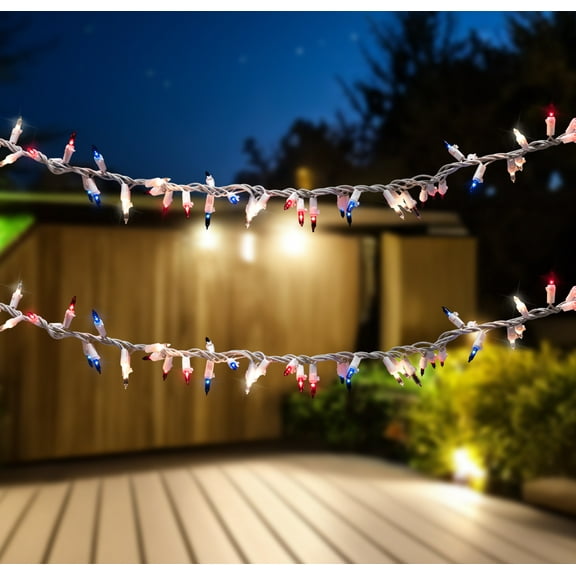 Northlight Mini Patriotic Garland Lights - Red, Clear and Blue  - 5.5' - White Wire - 105ct