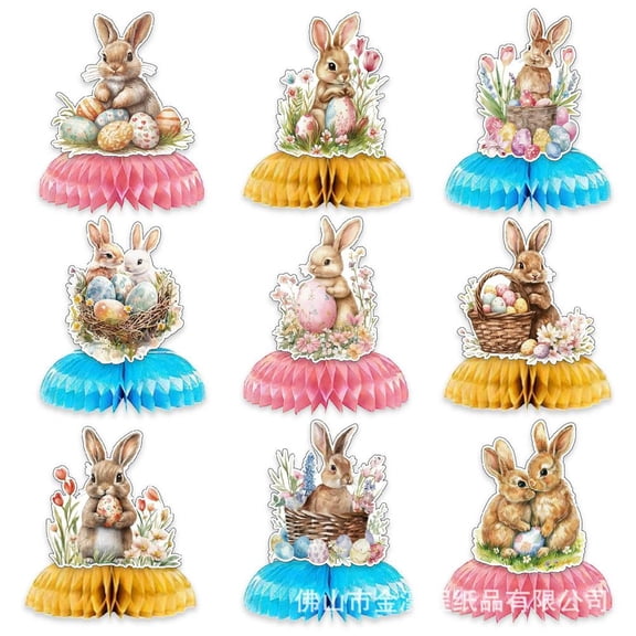 Easter Honeycomb Table Decorations Set – Bunny & Egg 3D Paper Centerpieces (9PCS)