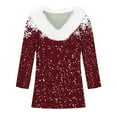 thumbnail image 5 of qolati Christmas Shirts for Women Holiday Loose Casual V Neck T Shirt 2024 Red Wine Glass Graphic Long Sleeve Party Xmas Fleece Collar Tops, 5 of 5
