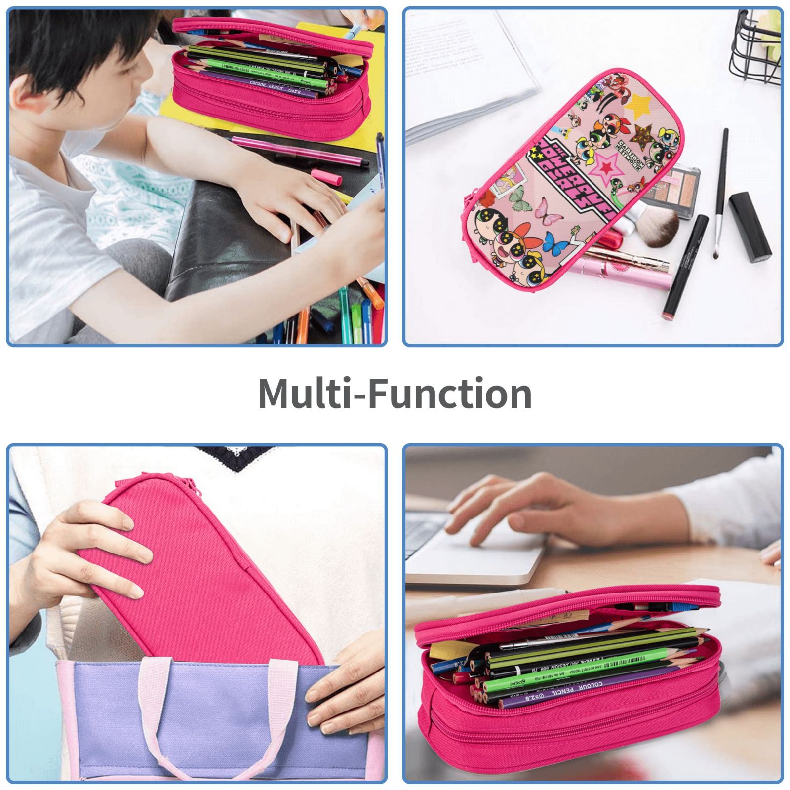 The Powerpuff Gi-rls Pencil Case Large Capacity Pencil Pouch Penbag Office Stationery Organizer Travel Makeup Bag Pink