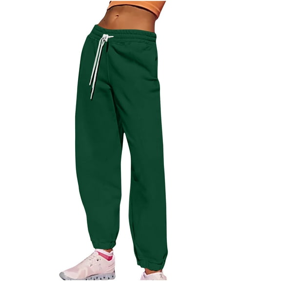 Women's Sweatpants Casual High Waist Drawstring With Pockets Long Army Green Sweatpant Joggers (L)