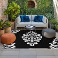 thumbnail image 2 of Baroque Black Outdoor Rug for Patio/Deck/Porch, Non-Slip Large Area Rug 5 x 8 Ft, Vintage Damask Classic Floral Indoor Outdoor Rugs Washable Area Rugs, Reversible Camping Rug Carpet Runner, 2 of 8