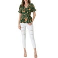 thumbnail image 2 of INSPIRE CHIC Women's Tops Floral V Neck Short Sleeves Round Hem Ruffle Peplum Blouse 2XL Green, 2 of 7