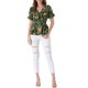 thumbnail image 2 of Blusa de peplum envolvente para mujer INSPIRE CHIC, verano 2026, floral, de manga corta, con volantes, cuello en V, con cinturón, talla 3XL, verde, 2 of 7