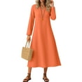 thumbnail image 2 of Ashirexll Midi Dresses for Women, Womens Long Sleeve Dresses, V-Neck Long Sleeve Casual Solid Color Spring Summer, 2 of 7