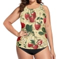 thumbnail image 4 of Women's Printed Tankini Top - High Elasticity Slim-Fit Swimsuit with Removable Straps & Cups, Perfect for Beach & Pool Parties，Strawberries, 4 of 7