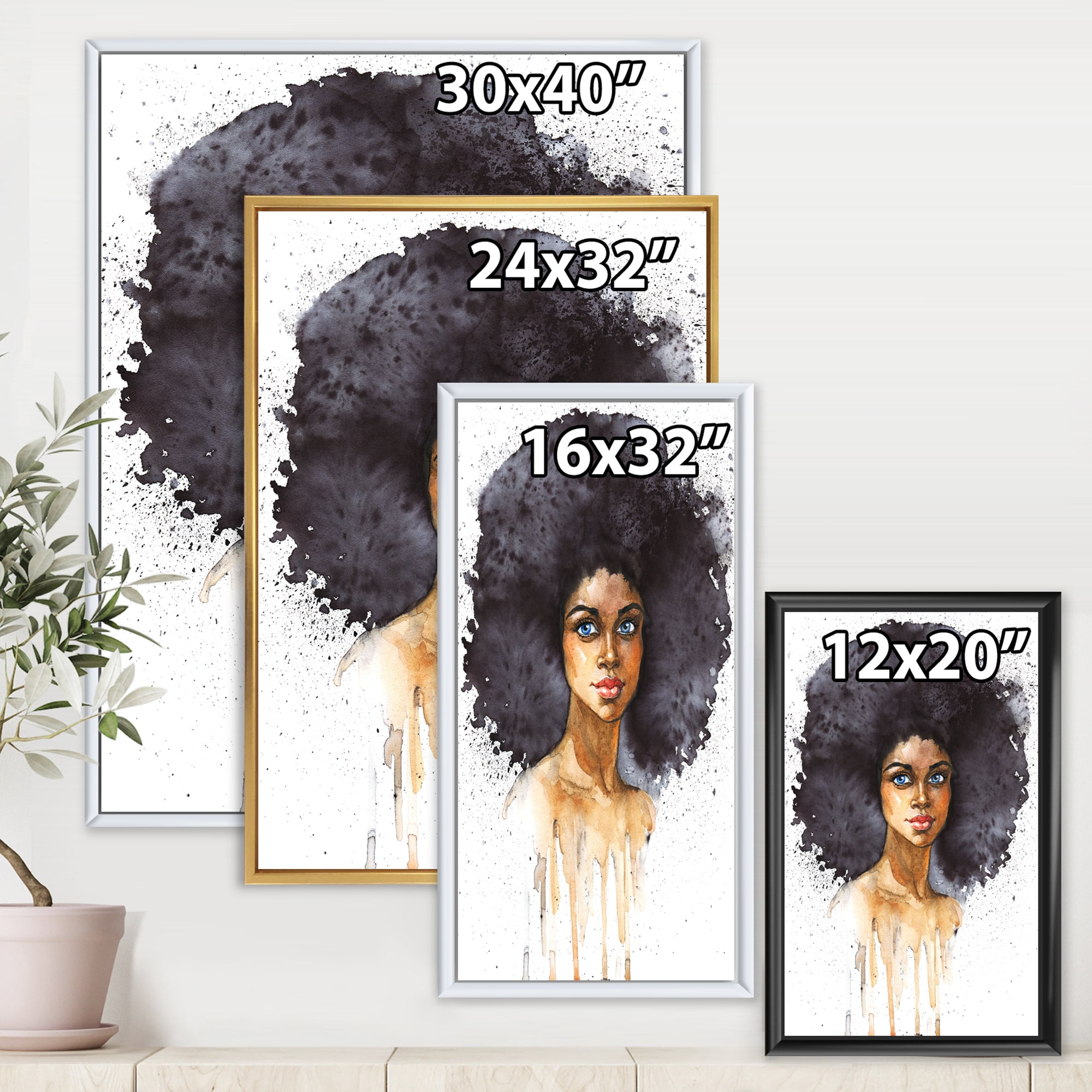 Designart 'Portrait of Afro American Woman X' Modern Framed Canvas Wall Art Print