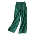 thumbnail image 1 of Pantalones anchos de algodón y lino para mujer: cintura alta elástica, corte holgado y ajustado, pantalones rectos informales para primavera/otoño, 1 of 6