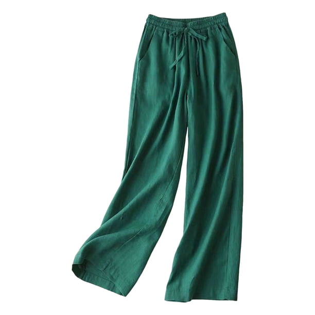 Pantalones anchos de algodón y lino para mujer: cintura alta elástica, corte holgado y ajustado, pantalones rectos informales para primavera/otoño