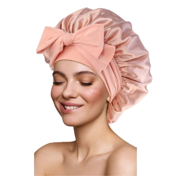 Satin Hair Bonnet for Women Adjustable Strap AntiFrizz Sleep Cap for Curly Braids Blush Pink