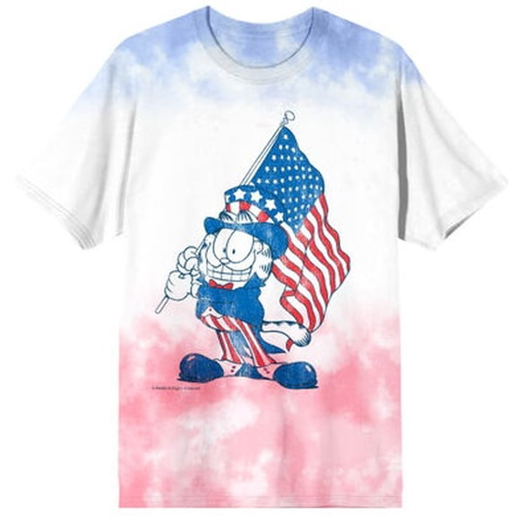Garfield American Flag Adult Americana Wash Crew Neck Short Sleeve T-shirt-Small