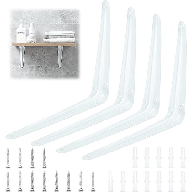 Soporte de estante de 4 piezas Soporte de estante Soporte de estante de pared triangular Soporte de estante de pared de ángulo de 90 grados con tornillos y anclajes para fijación y soporte,11 Feliz Sencillez