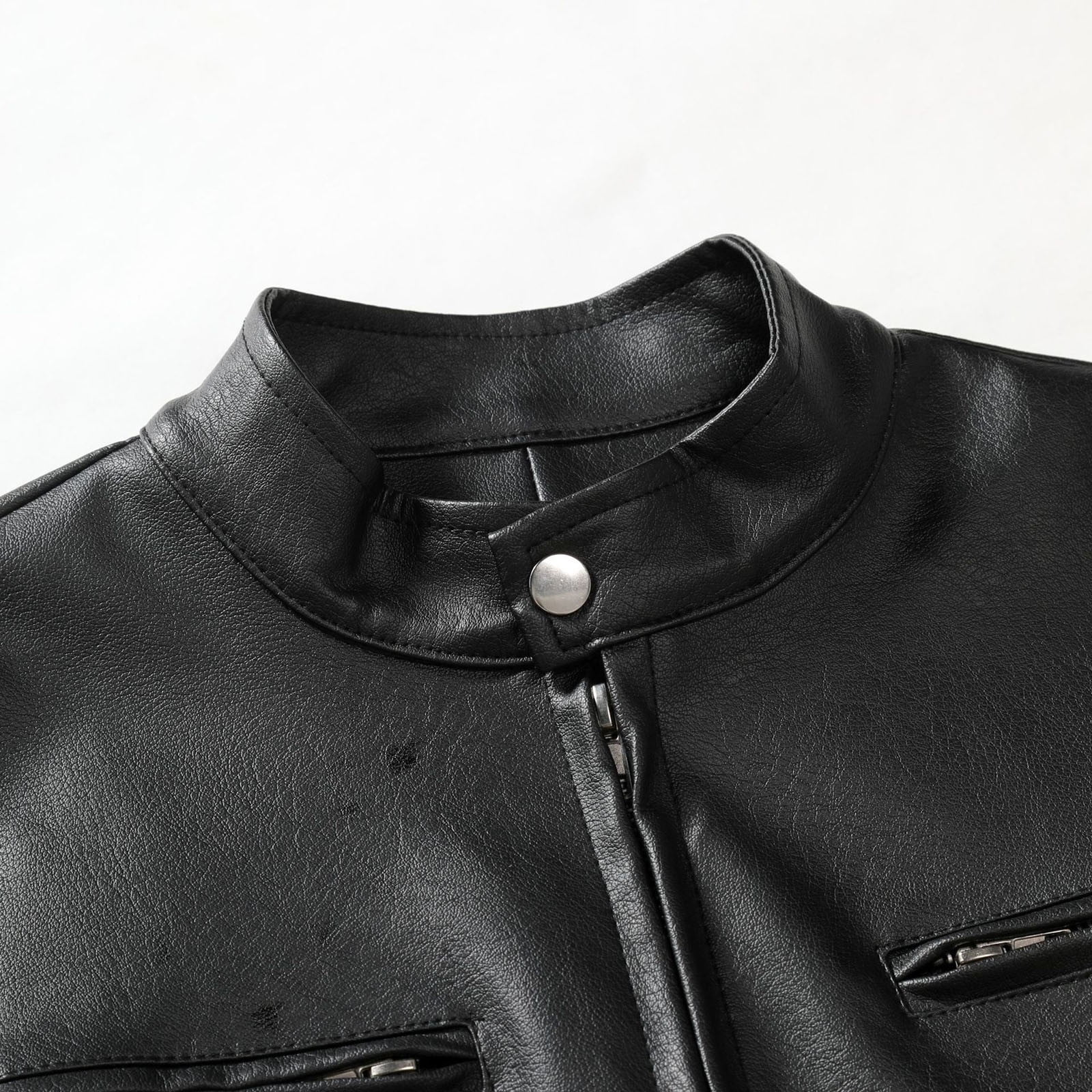 Leesechin Men Bomber Jacket Fashion Casual Warm Thickened Leather Long Jacket Long Sleeve Lapel Pocket Zipper Slim Top Coat