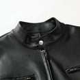 thumbnail image 5 of Herrnalise Men's Fashion Casual Warm Thickened Leather Long Jacket Long Sleeve Lapel Pocket Zipper Slim Top Coat Black, 5 of 6