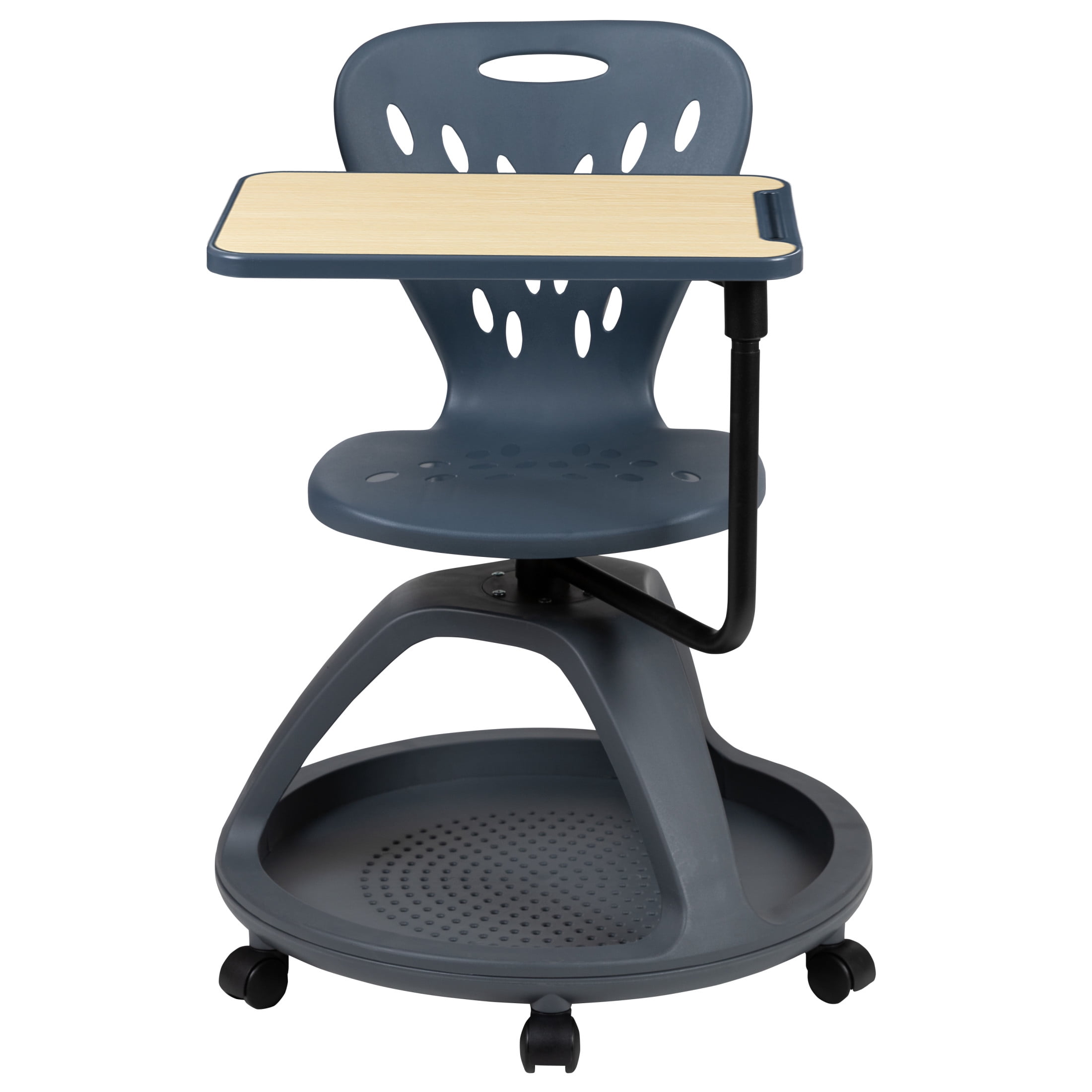 Flash Furniture Dark Gray Mobile Desk Chair with 360 Degree Tablet Rotation and Under Seat Storage Cubby