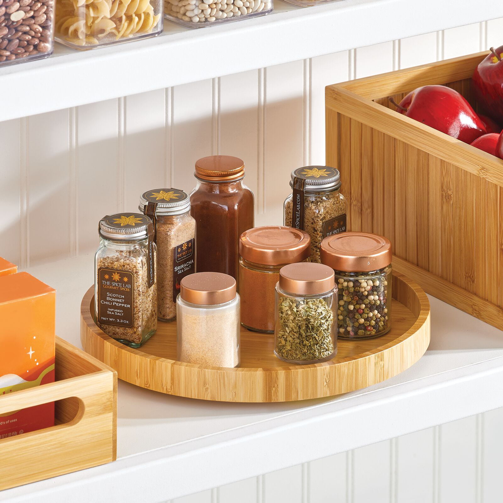mDesign Bamboo Expandable Kitchen Cabinet, Pantry Spice Rack
