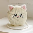thumbnail image 3 of Bonito bolso de mano tejido a mano con diseño de gato para chicas pequeño bolso redondo de paja informal portátil elegante hecho a mano con personalidad para viajes de vacaciones, 3 of 9