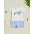 thumbnail image 4 of Baby Boy Easter Outfits 6 12 18 24 Months 2T 3T 4T Toddler Boys Summer Clothes Short Sleeve Truck Embroidery T-Shirt + Striped Shorts 2Pcs Set, 4 of 9
