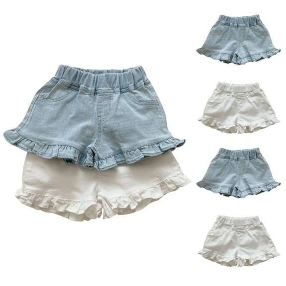 NAISIBABY Girls Denim Shorts 5 T, Cute Elastic Waist Ruffled Summer Fashion Jean Shorts Blue(2-11T)