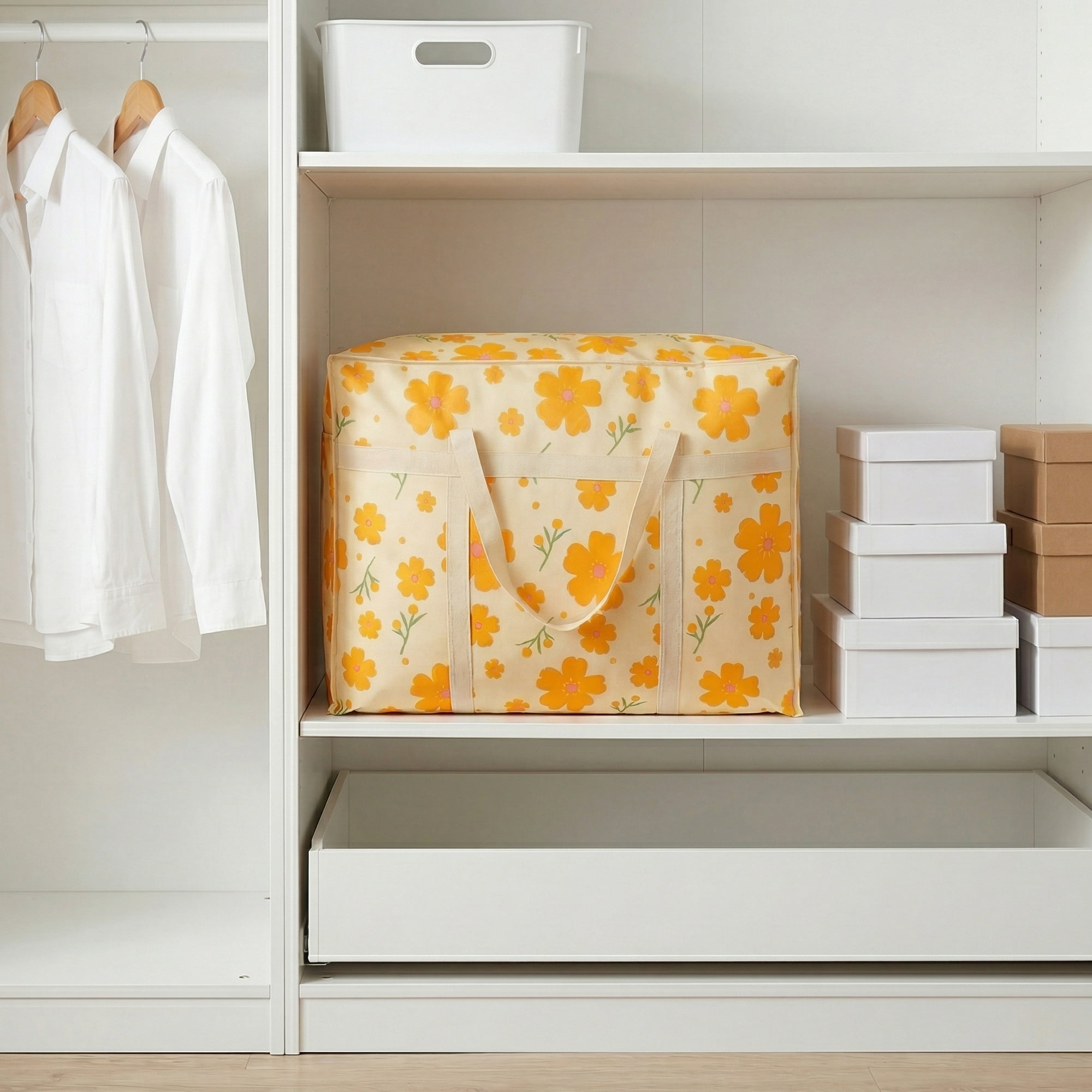 Unique Bargains Foldable Storage Bags for Organizing Livingroom Orange 26.4"x9.8"x19.7"