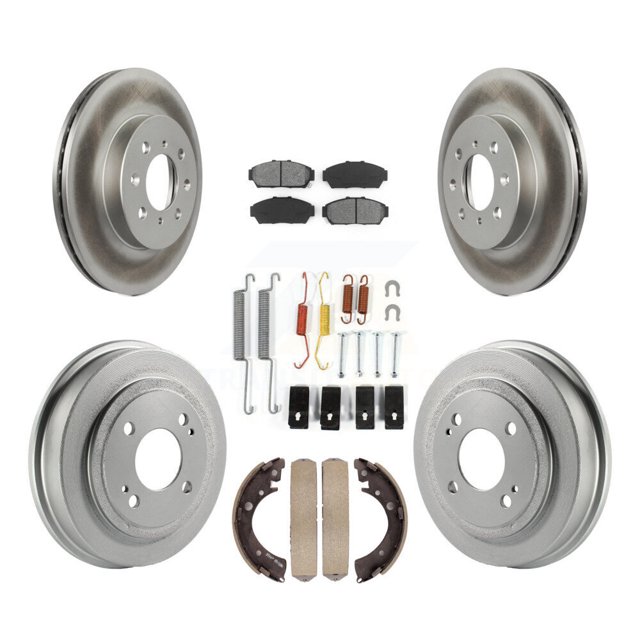 Transit Auto Front Rear Coated Disc Brake Rotors Semi-Metallic Pads and Drum Kit (7Pc) for Car Honda Civic KGS-101525
