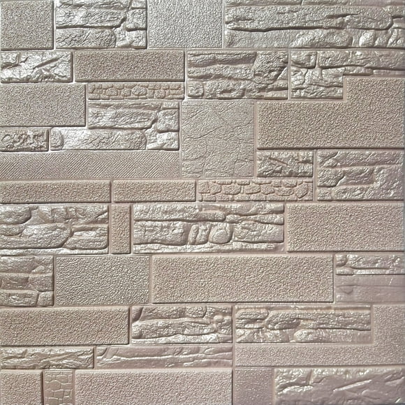 Dundee Deco's Pale Copper Faux Bricks, Stones 3D Wall Panel, Peel and Stick Wall Sticker, Self Adhesive Foam Wallpaper Wall Paneling Decor, 2.3ft X 2.3ft, 5.29 sq ft each, 5-pack