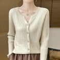 thumbnail image 4 of Fmbrln Womens Knitted Cardigan Sweaters Fashion Long Sleeve V Neck Button Cardigans Tops Casual Loose Solid Color Cardigan Coat Beige L, 4 of 5