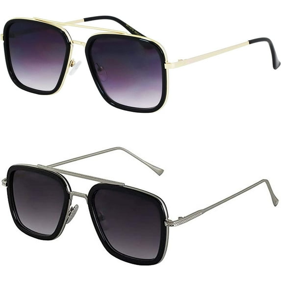Tony Stark Vintage Retro Aviator Square Sunglasses