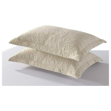 2-Piece Embroidered Pillow Shams, Queen Size Decorative Microfiber Pillow Shams Set, Standard Size Beige
