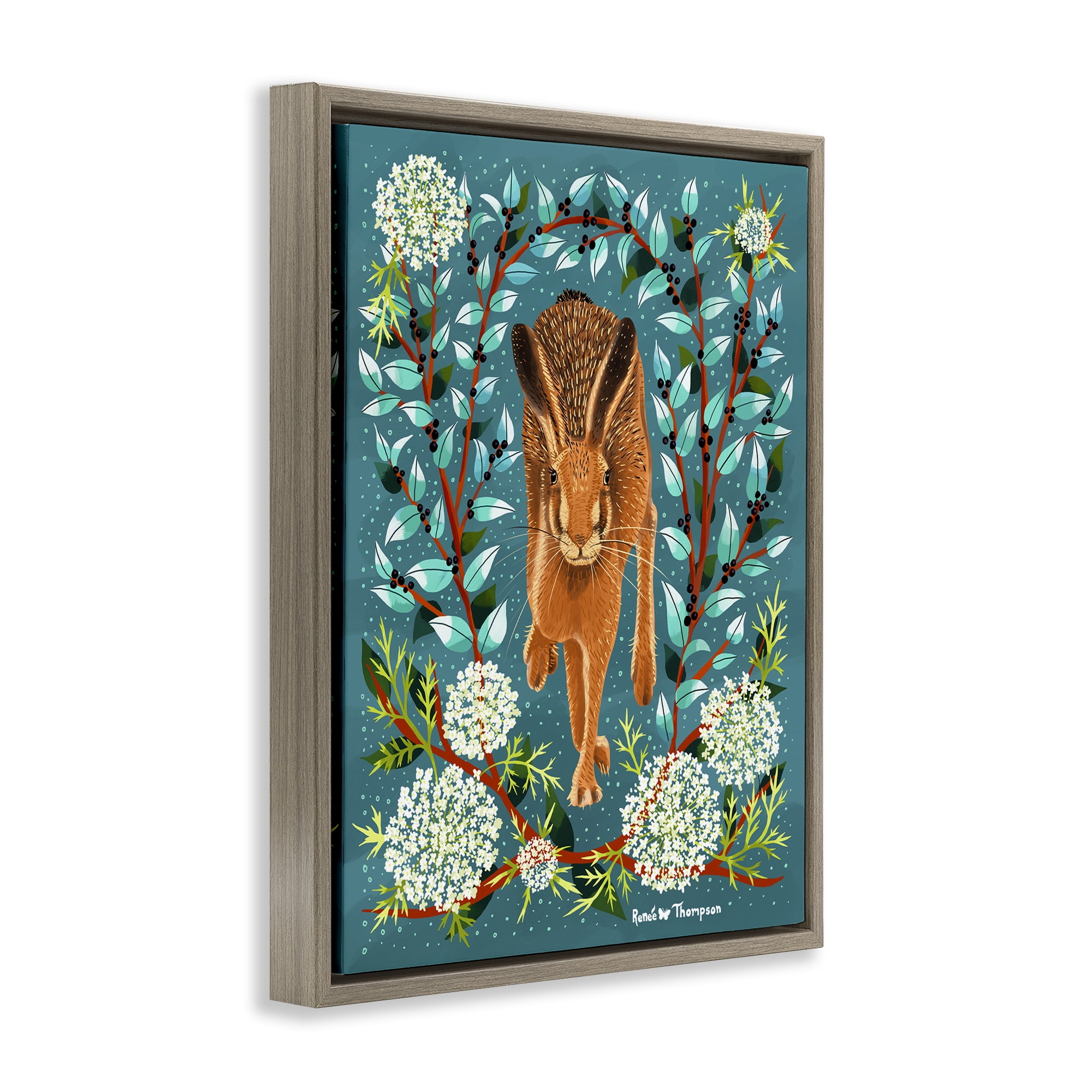Stupell Industries Hare & Huckleberries Animals Painting Brown Floater Framed Canvas Art Print Wall Art, 25 x 31