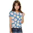 thumbnail image 5 of Spazoro Toddler Girls T-shirts, Casual Crewneck Summer Floral Print Short Sleeve Tops Tee Blue Size 3 T, 5 of 9