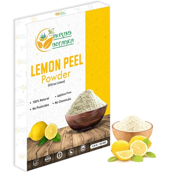 Herbs Botanica Polvo de cáscara de limón orgánico Cáscara de cítricos orgánico 5.3 oz /150 g natural | Paquete facial de mascarilla antibronceado
