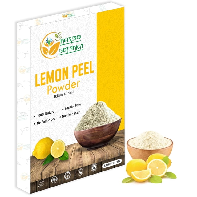 Herbs Botanica Polvo de cáscara de limón orgánico Cáscara de cítricos orgánico 5.3 oz /150 g natural | Paquete facial de mascarilla antibronceado