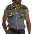 thumbnail image 2 of COSFO Muscle Tank Top Men Athletic Collared Camouflage Shirts Summer Sleeveless Button Down Loose with Pocket Tops, 2 of 5