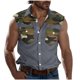 thumbnail image 1 of Camisas de Cuello para Hombres, Moda Casual Día de la Independencia Imprimir Turndown Bolsillos sin Mangas Tanque Deportivo, 1 of 5