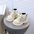 thumbnail image 5 of Babcutegg Toddler Girls Ankle Leather Boots Lace Up Low Heel Non Slip Shoes Fall Winter Fashion Martin Boots Beige Size 12.5 Little Kid, 5 of 8