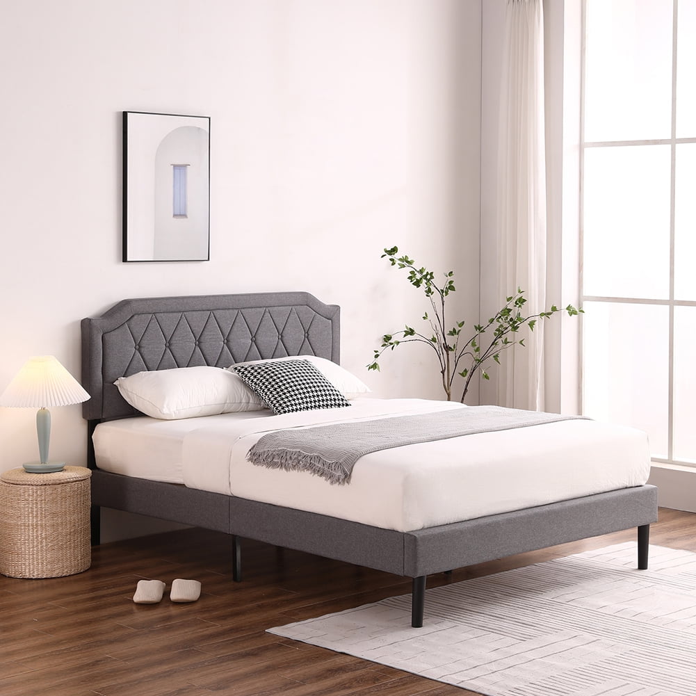 Private Jungle Full Slatted Bed Frame, Cotton and Linen Soft-Packed Bed with Adjustable Headboard, Full Private Jungle Full Slatted Bed Frame, Cotton and Linen Soft-Packed Bed with Adjustable Headboard, Full