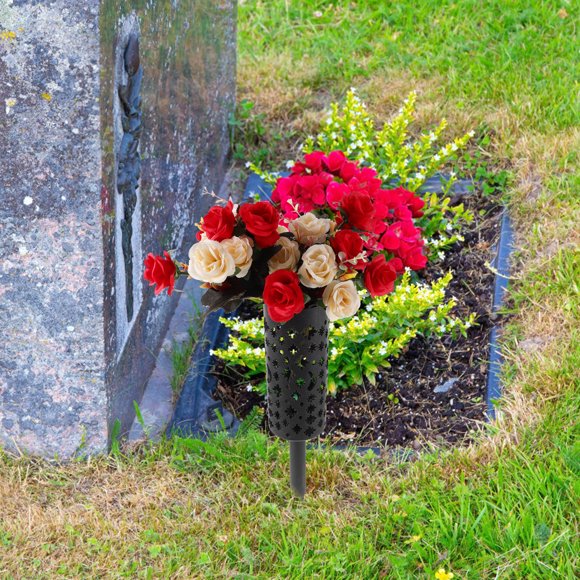 QUMIIRITY 2Ud Jarrón Memorial De Resina Para Cementerio Con Transpirable Y Clavo