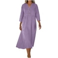 thumbnail image 2 of Aboser Women's Button Up Henley Dress with Pockets Lightweight Casual Cotton Linen Dresses Loose 3/4 Length Sleeve Dress Flowy V Neck Midi Dresses, 2 of 6