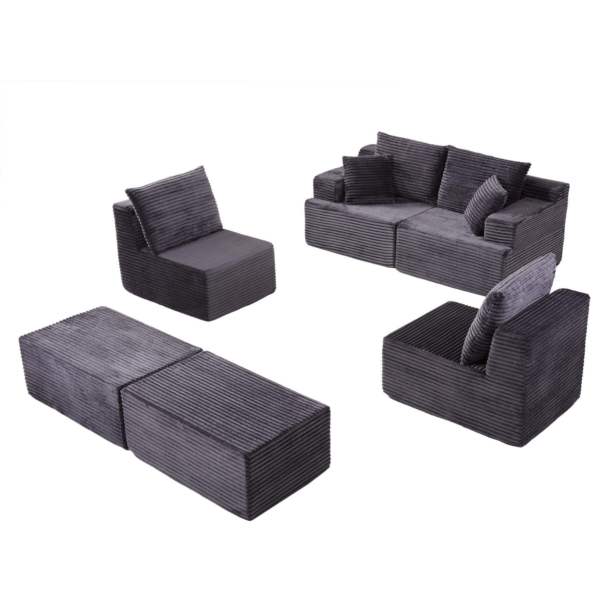 131" Oversized U Shaped Boneless Modular Sectional Sofa with 2 Ottoman and 6 Pillows