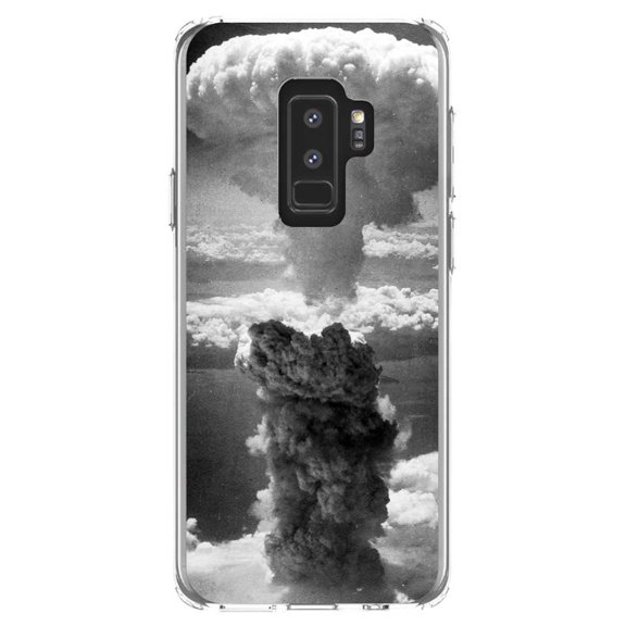 DistinctInk Clear Shockproof Hybrid Case for Samsung Galaxy S9  PLUS (6.2" Screen) - TPU Bumper, Acrylic Back, Tempered Glass Screen Protector - Nuclear Mushroom Cloud