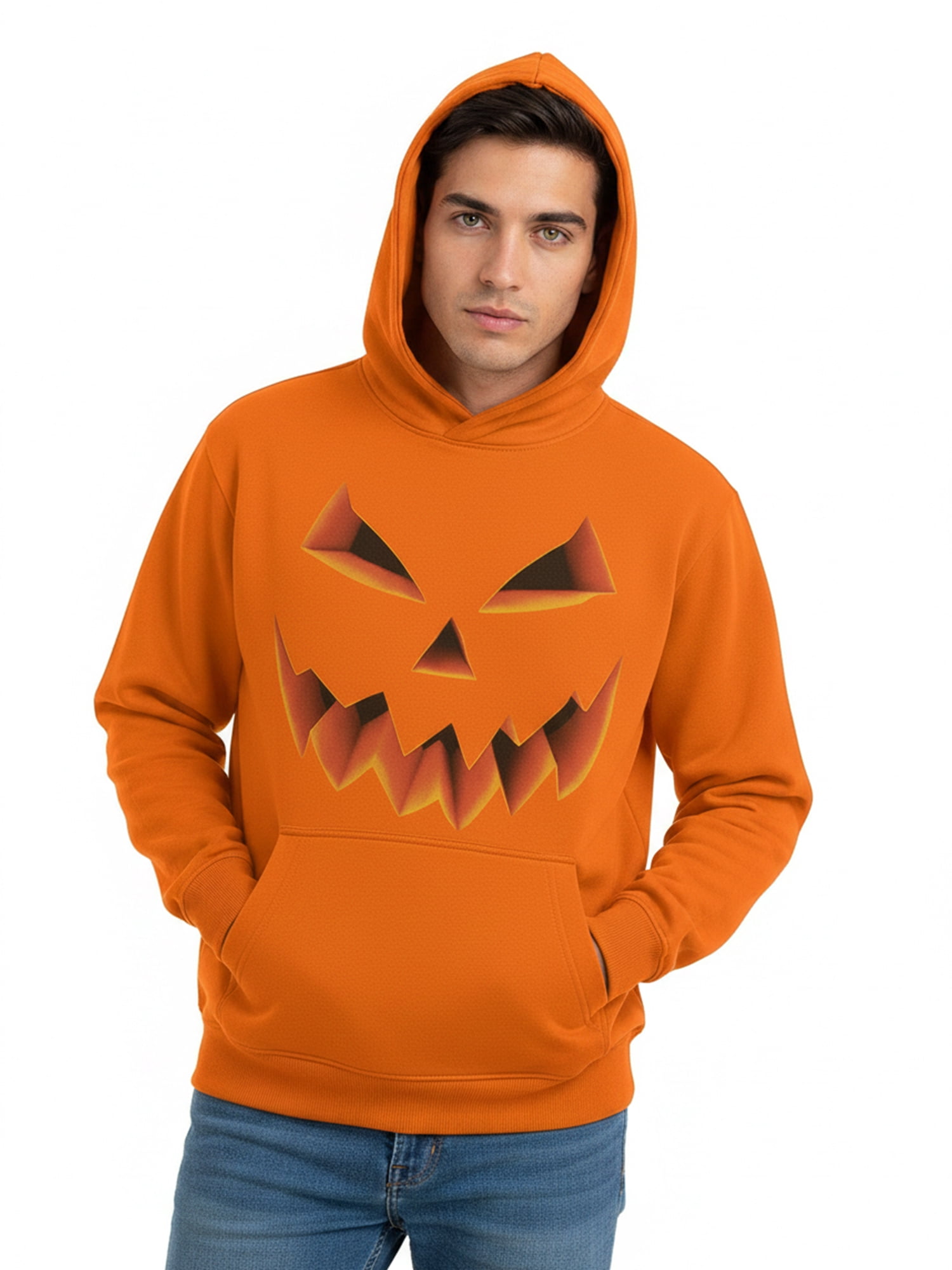 Halloween Oversized Fit Jack O'Lantern Pumpkin Graphic Fleece Hoodie Sweatshirt, Men's Sizes XS-4XLT