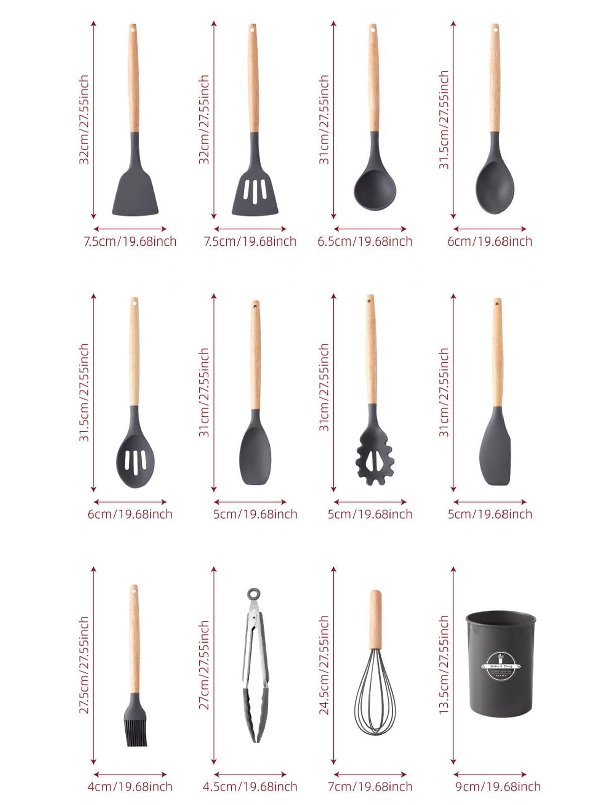 12-Piece Silicone Cooking Utensils Set with Wooden Handles, Heat Resistant Non-Stick Kitchen Gadgets (Green)