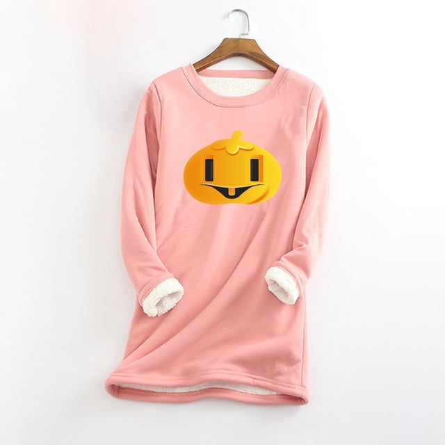 Costumes Aguichant d'Halloween pour Femmes Style Décontracté d'Hiver Mode sous-Vêtements Chauds en Peluche Haut à Manches Longues Col Rond Chemises d'Entraînement pour Femmes en Liquidation