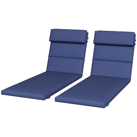 Set of 2 Patio Chaise Lounge Chair Cushion Replacements, Water-Repellent Polyester Outdoor Sun Lounger Pads with Headrest and Ties, 77.2" L x 24.8" W, Dark Blue