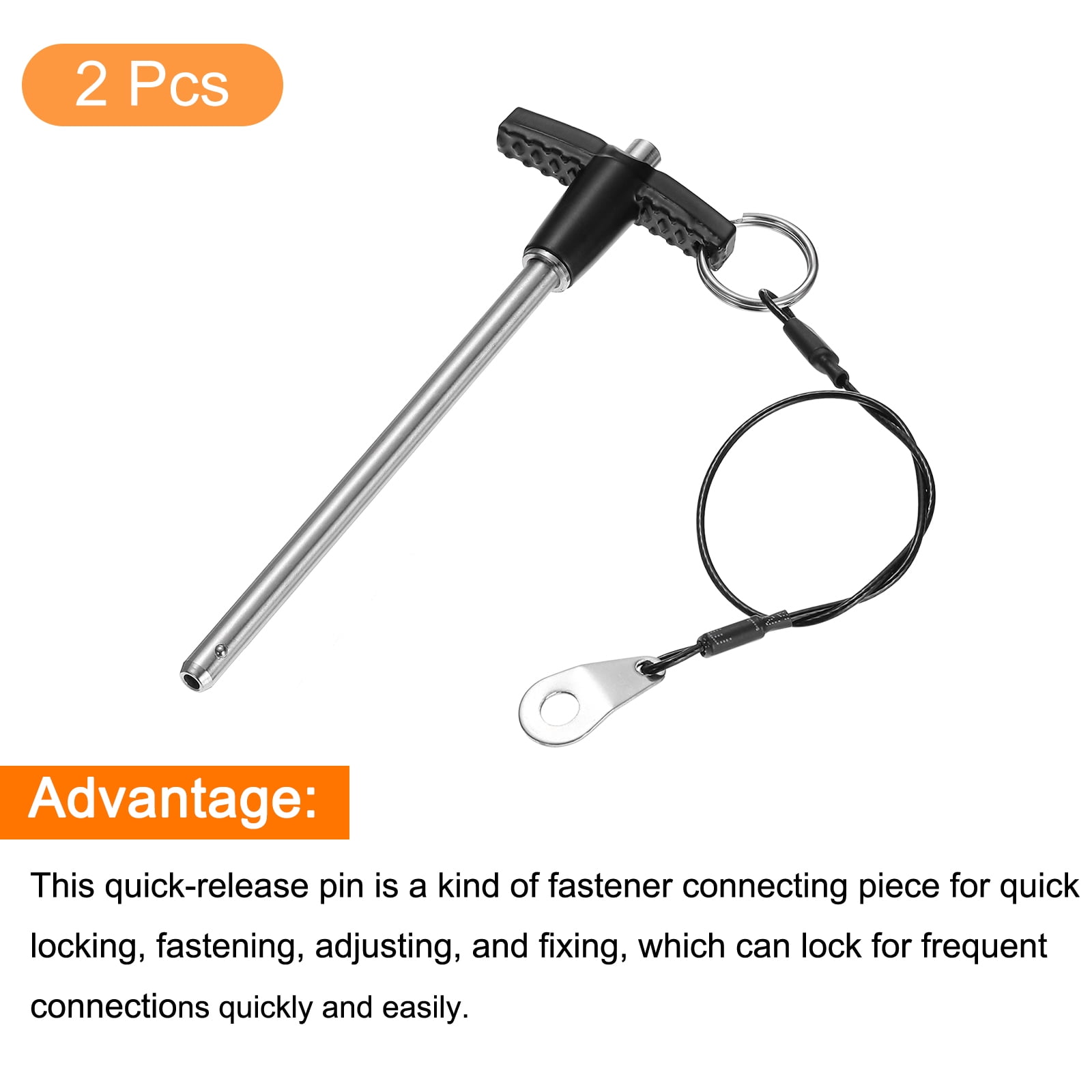 Uxcell 2Pack T Handle Lock Pins, 6mm x 90mm Usage Length Stainless Steel Push-Button Quick Release Pin