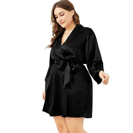 

Women Sleepwear Plus Size Nightgown Bow Tie Nightshirts Solid Color Pajama Dress