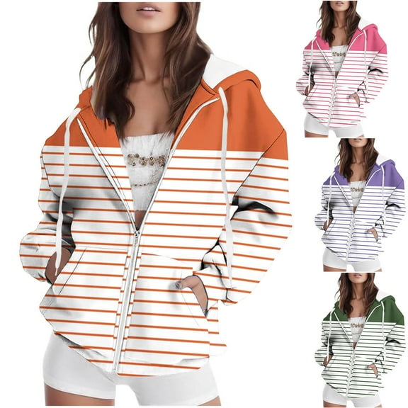 Fashion Zip Up Hoodie for Womens Pullover Plus Size Non Positioning Printed Long Sleeved Regular Sleeve Top Hoodie
